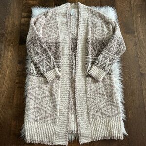 Joie Brown Nordic Long Cardigan Sweater Coat Wool Blend Nubby Knit Fall Large